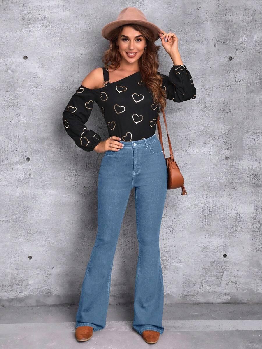 SHEIN NIEBIESKIE SPODNIE JEANS DZWONY S06__S