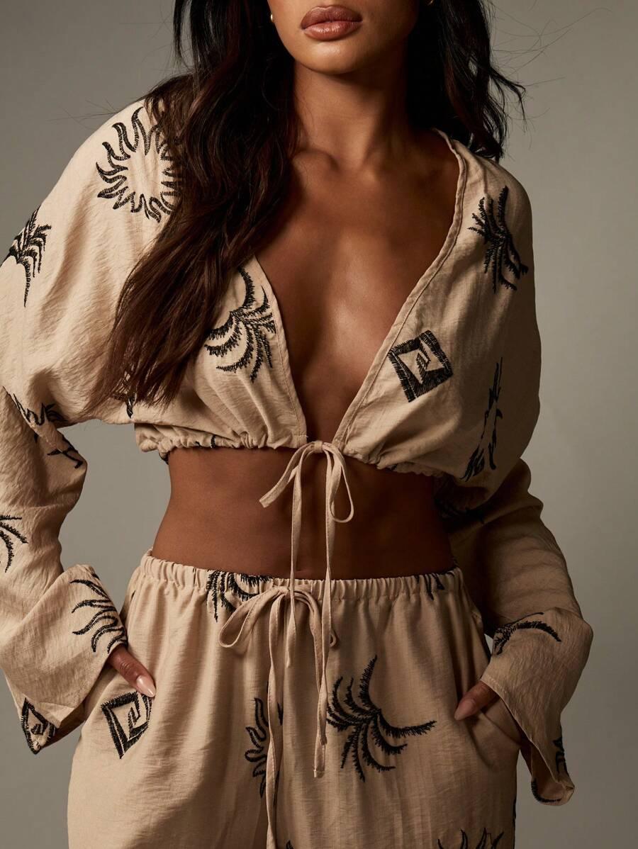 SHEIN BEŻOWY TOP WIĄZANIE S06__L
