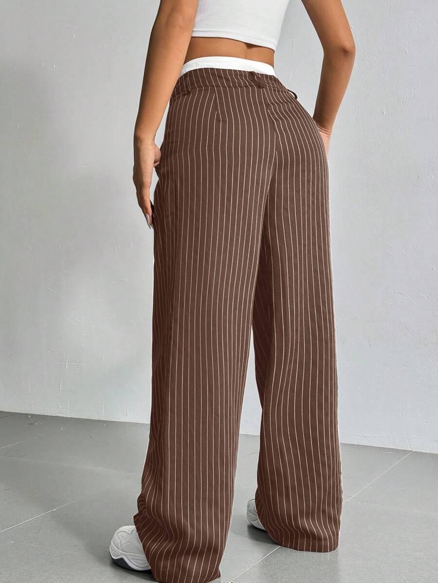 SHEIN BRĄZOWE SPODNIE W PASKI S06__50
