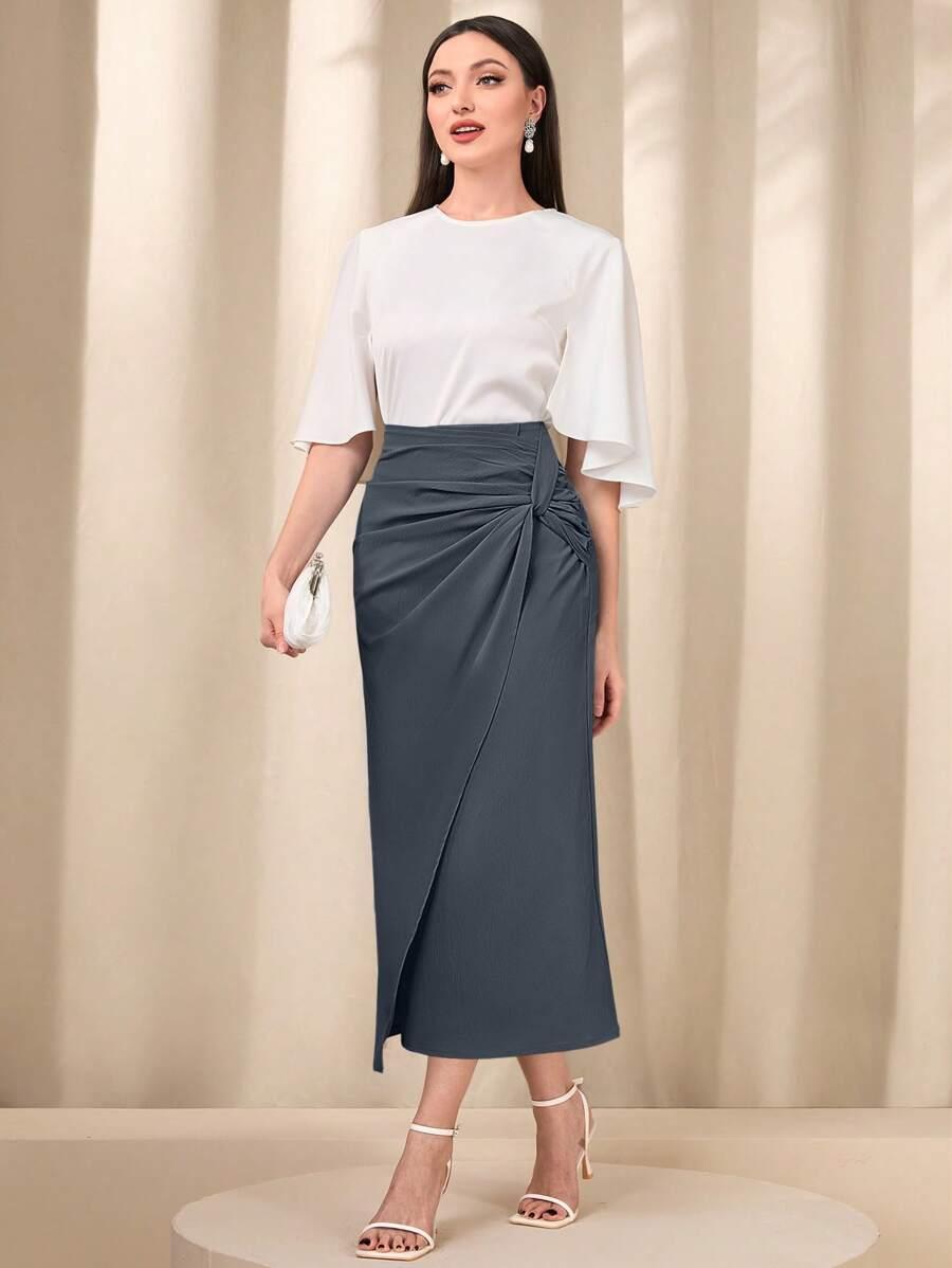 MODELYN SZARA MIDI SPÓDNICA S09__XL