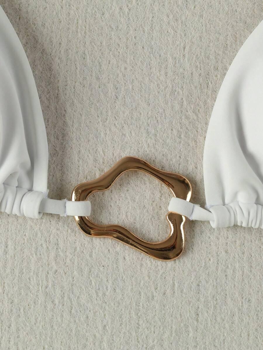 SHEIN BIAŁY STRÓJ KĄPIELOWY ZDOBIENIE WIĄZANIE S09__XS