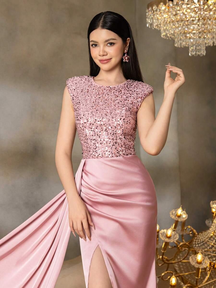 ALISA&LEO RÓŻOWA SUKIENKA CEKINY S09__160-166CM