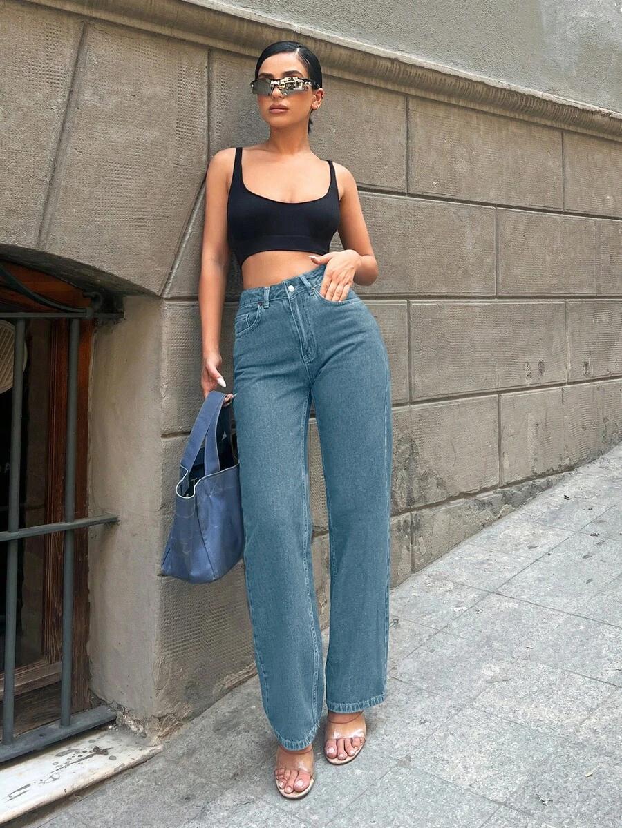 EURMUSE NIEBIESKIE SPODNIE JEANS WYSOKI STAN S06__S