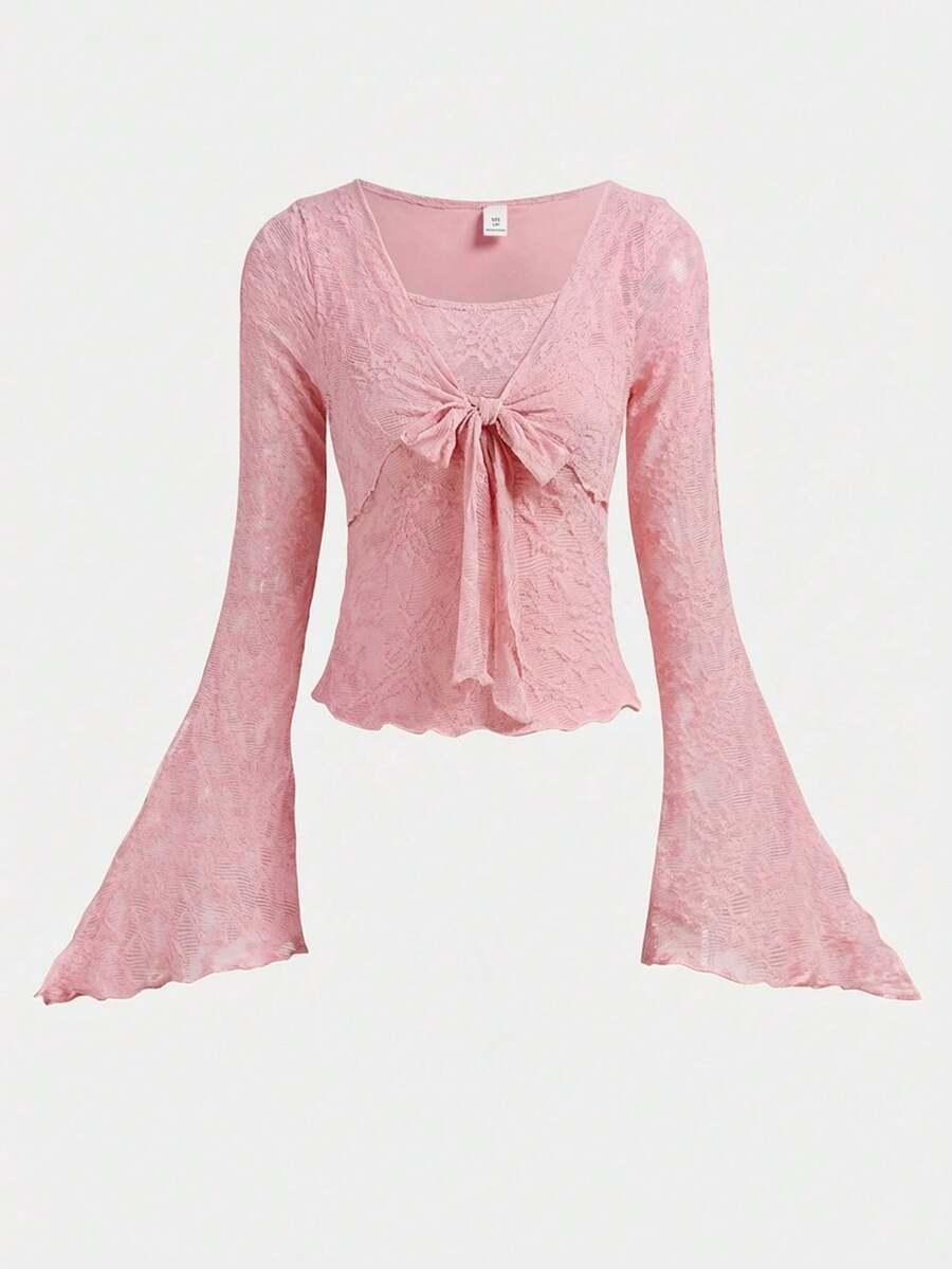 SHEIN RÓŻOWA BLUZKA KORONKA S06__122-128