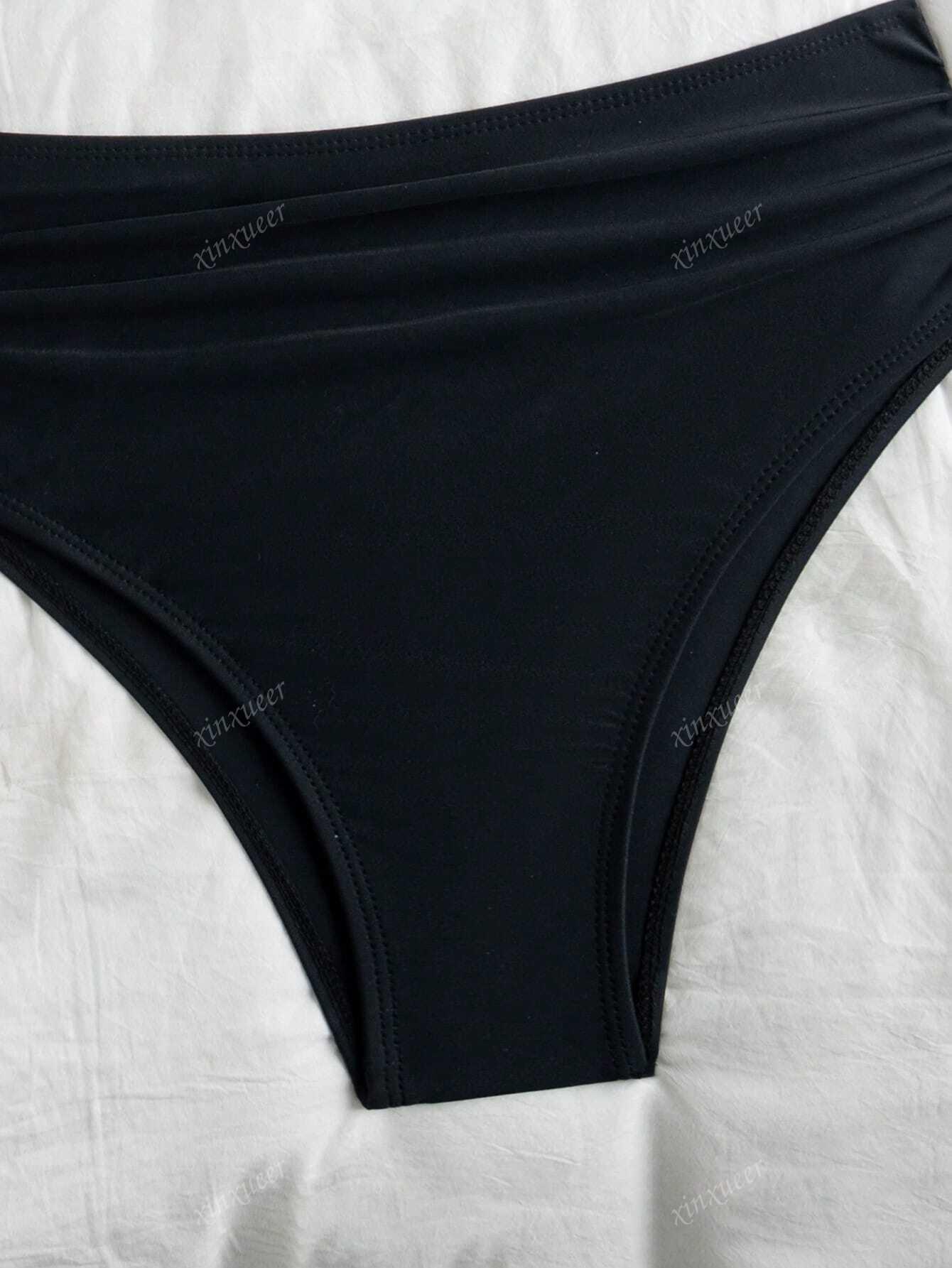 SHEIN CZARNY DWUCZĘŚCIOWY STRÓJ KĄPIELOWY ZDOBIENIE S09__M