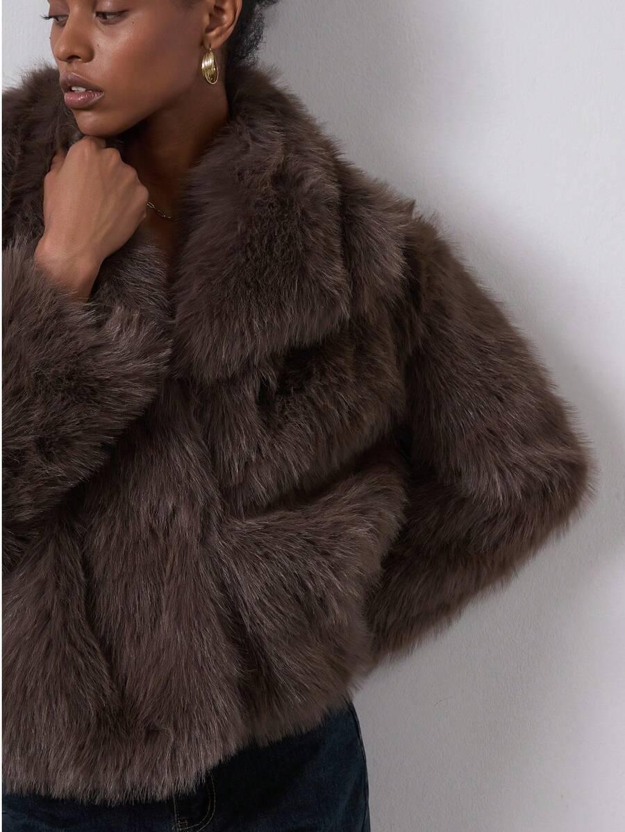 SHEIN BRĄZOWE SZTUCZNE FUTRO W01__XS