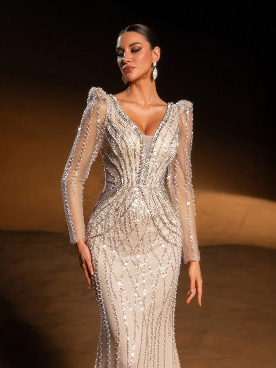 SHEIN BEŻOWA MAXI SUKIENKA S06__XL