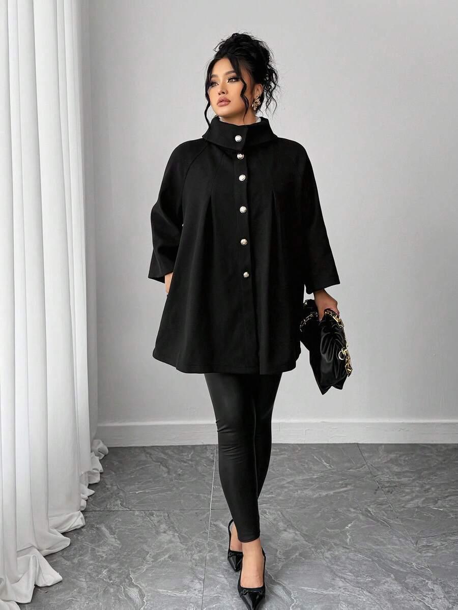 SHEIN CZARNY PŁASZCZ GUZIKI W01__48