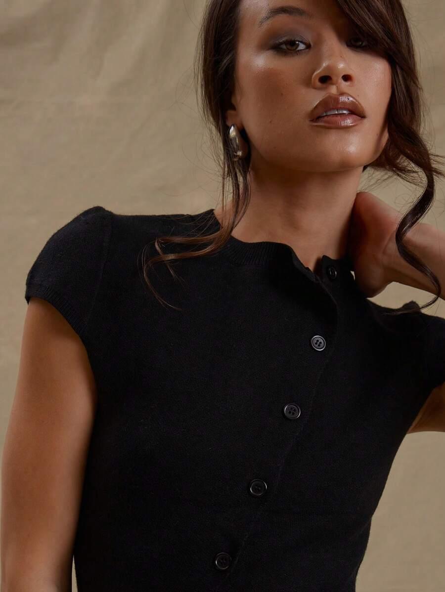 SHEIN DZIANINOWY TOP Z ASYMETRYCZNYM ZAPIĘCIEM S06__S