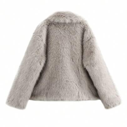 SHEIN SZARE SZTUCZNE FUTRO W01__S