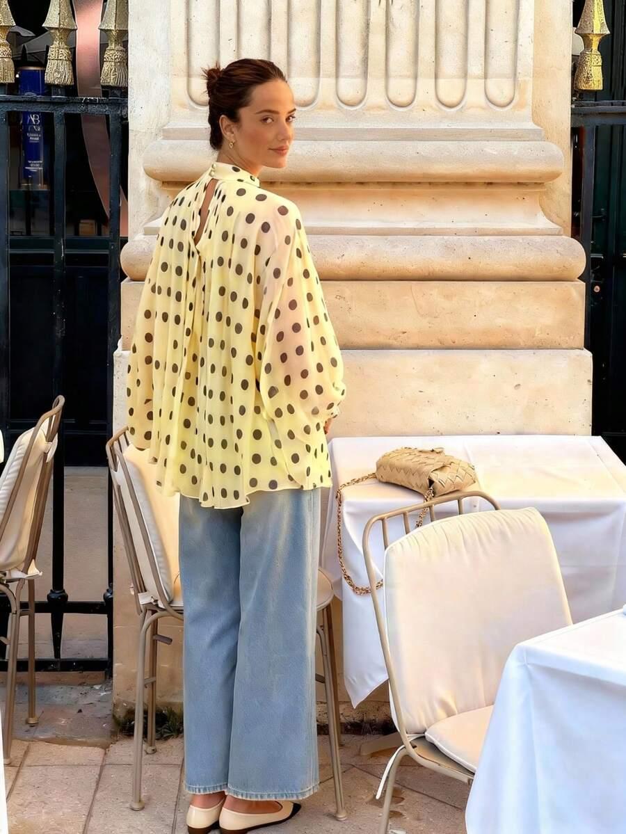 SHEIN ŻÓŁTA BLUZKA WZÓR GROSZKI S06__M