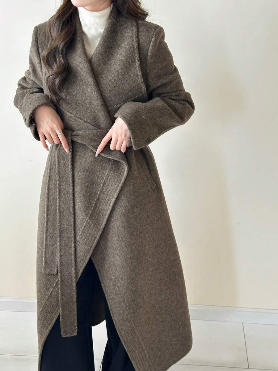 SHEIN SZARY WEŁNIANY PŁASZCZ W01__L