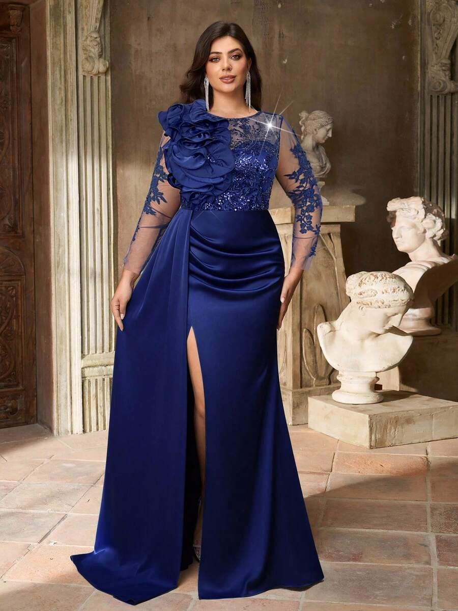 AUREIA GRANATOWA MAXI SUKIENKA ZDOBIENIE CEKINY S06__50