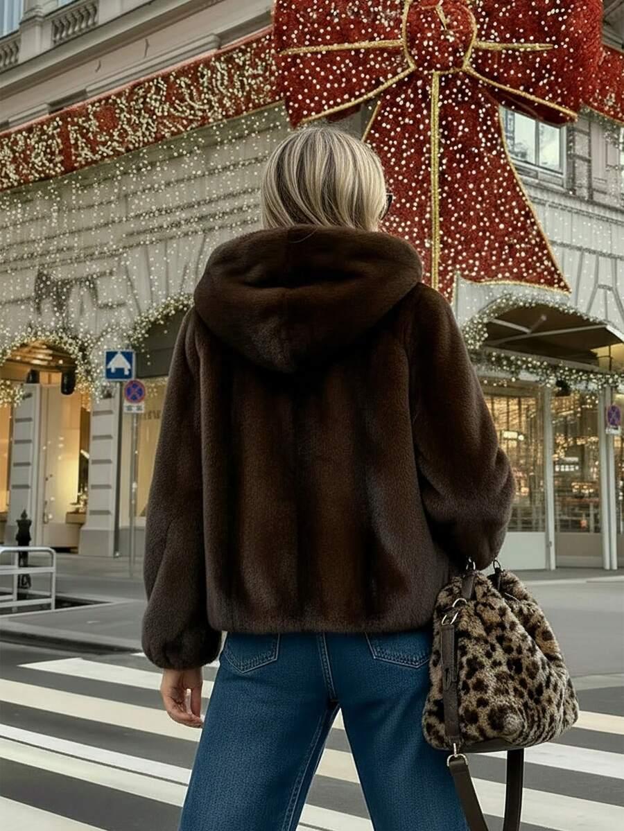 SHEIN BRĄZOWE SZTUCZNE FUTRO W01__S