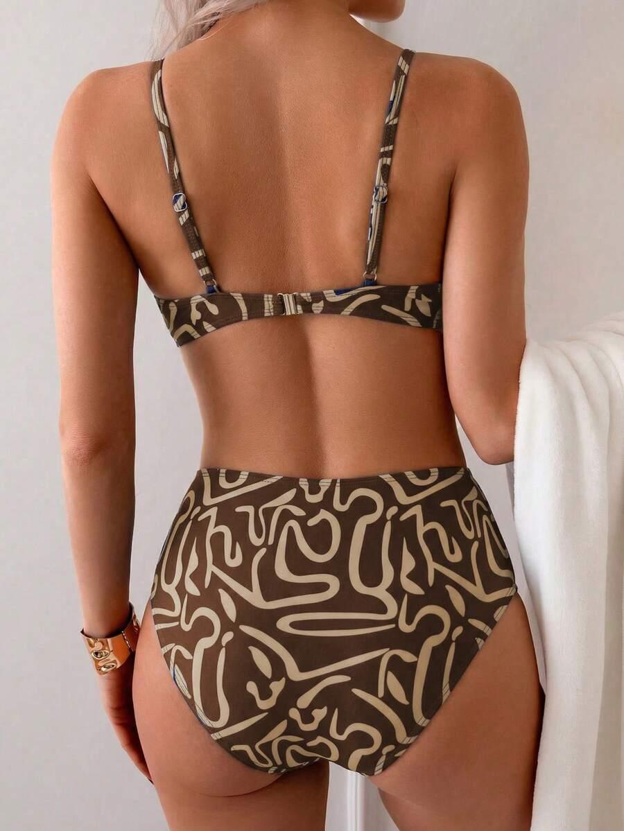 SHEIN DWUCZĘŚCIOWY STRÓJ KĄPIELOWY PRINT S09__L
