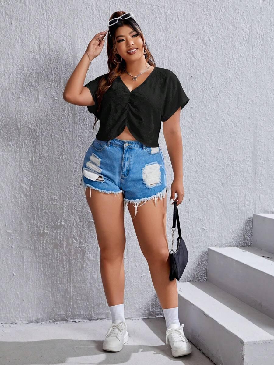 SHEIN CZARNA BLUZKA KRÓTKI RĘKAW S09__XXL