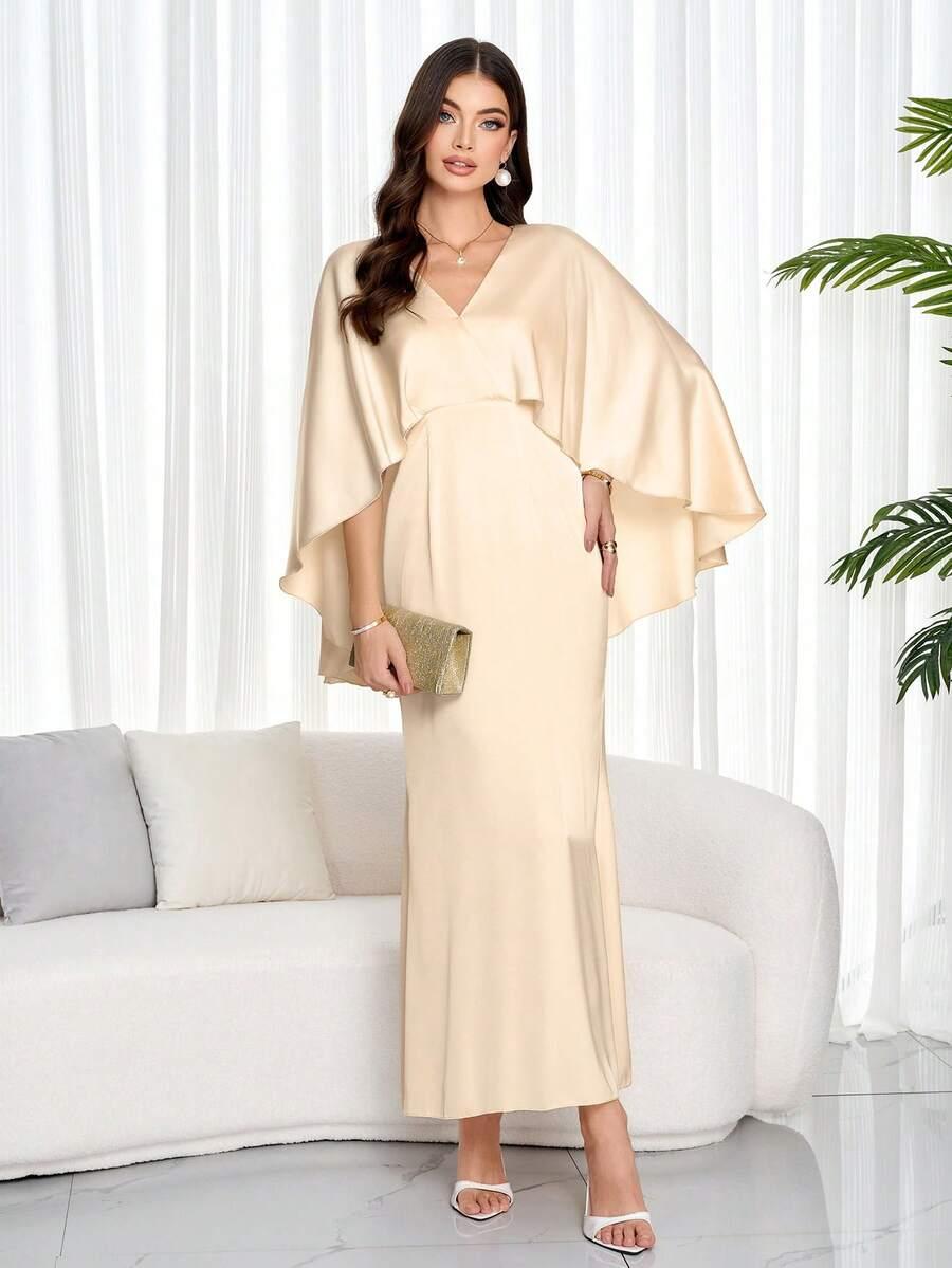 SHEIN SATYNOWA SUKIENKA Z PELERYNĄ PK01__S
