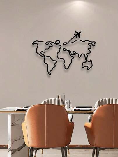 SHEIN METALOWA DEKORACJA ŚCIENNA MAPA ŚWIATA S07__50X35,2