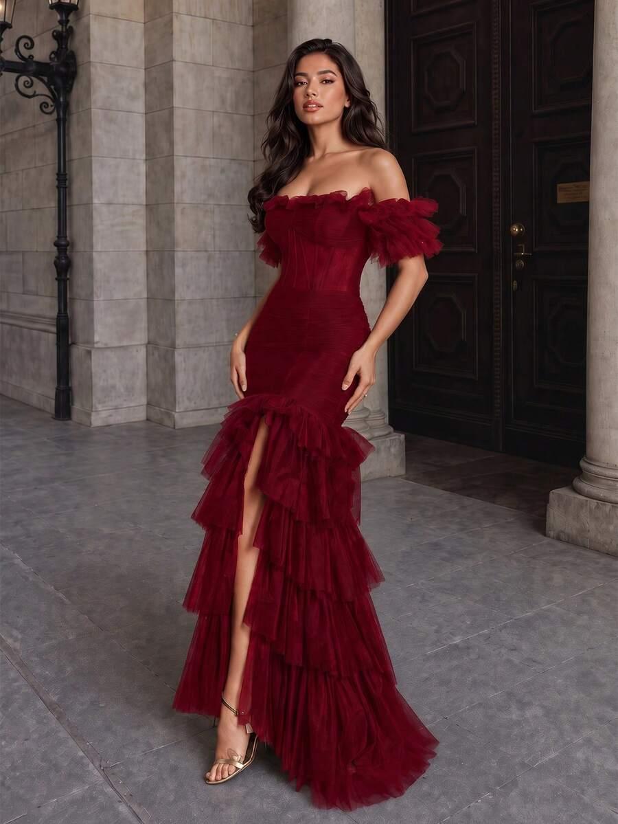 VIPGIRL BURGUNDOWA MAXI SUKIENKA ODKRYTE RAMIONA S06__M