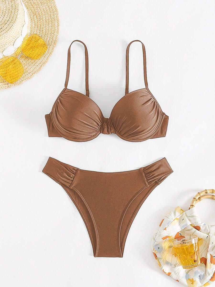 SHEIN BRĄZOWY DWUCZĘŚCIOWY STRÓJ KĄPIELOWY S09__XL
