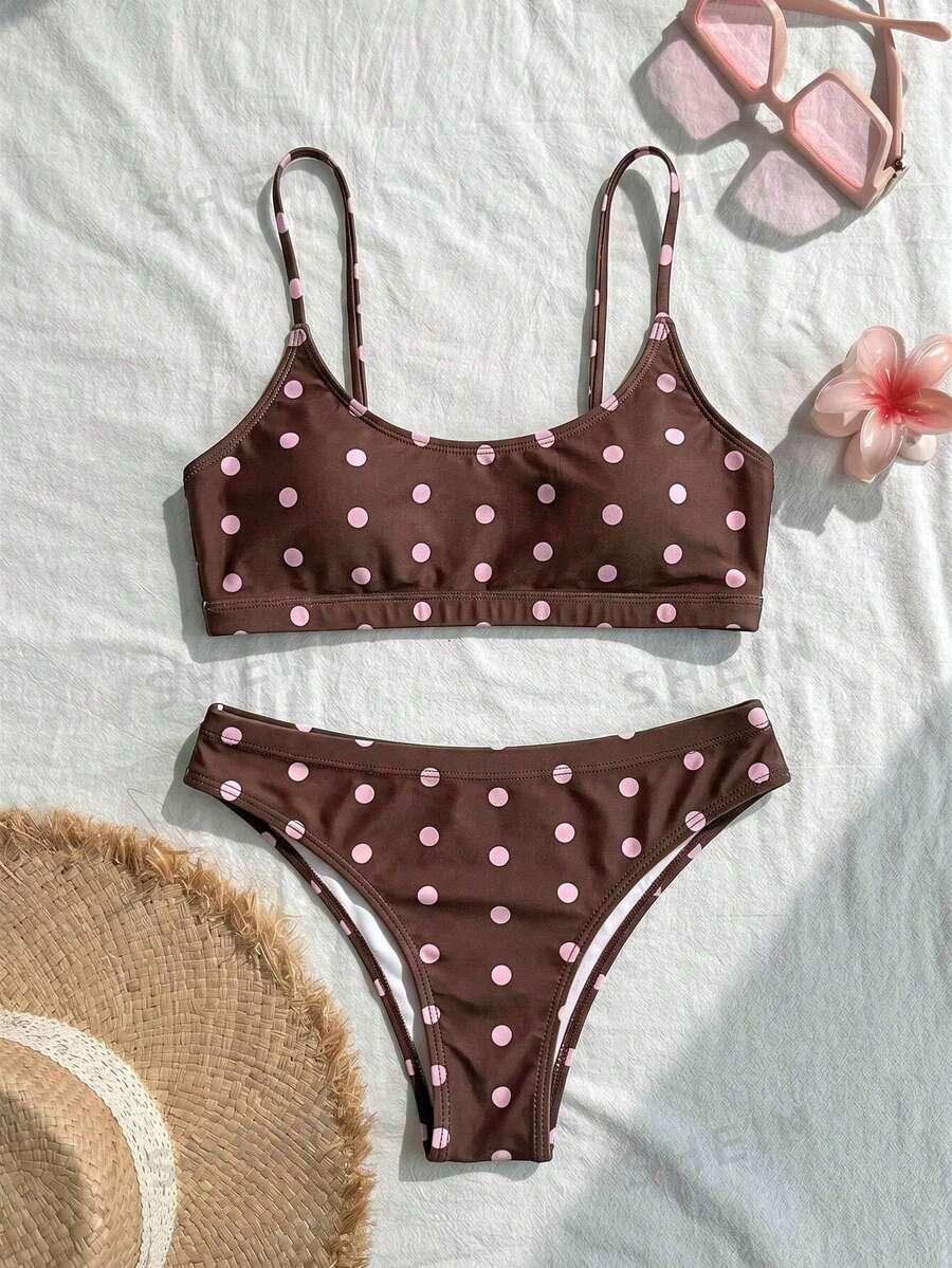 SWIM MOD BRĄZOWY DWUCZĘŚCIOWY STRÓJ KĄPIELOWY GROSZKI S09__XS