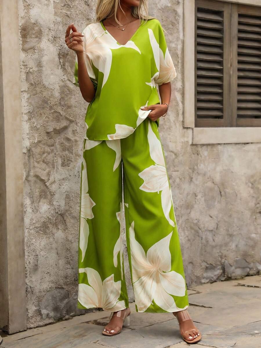 SHEIN KOMPLET BLUZKA SPODNIE WZÓR PK01__L