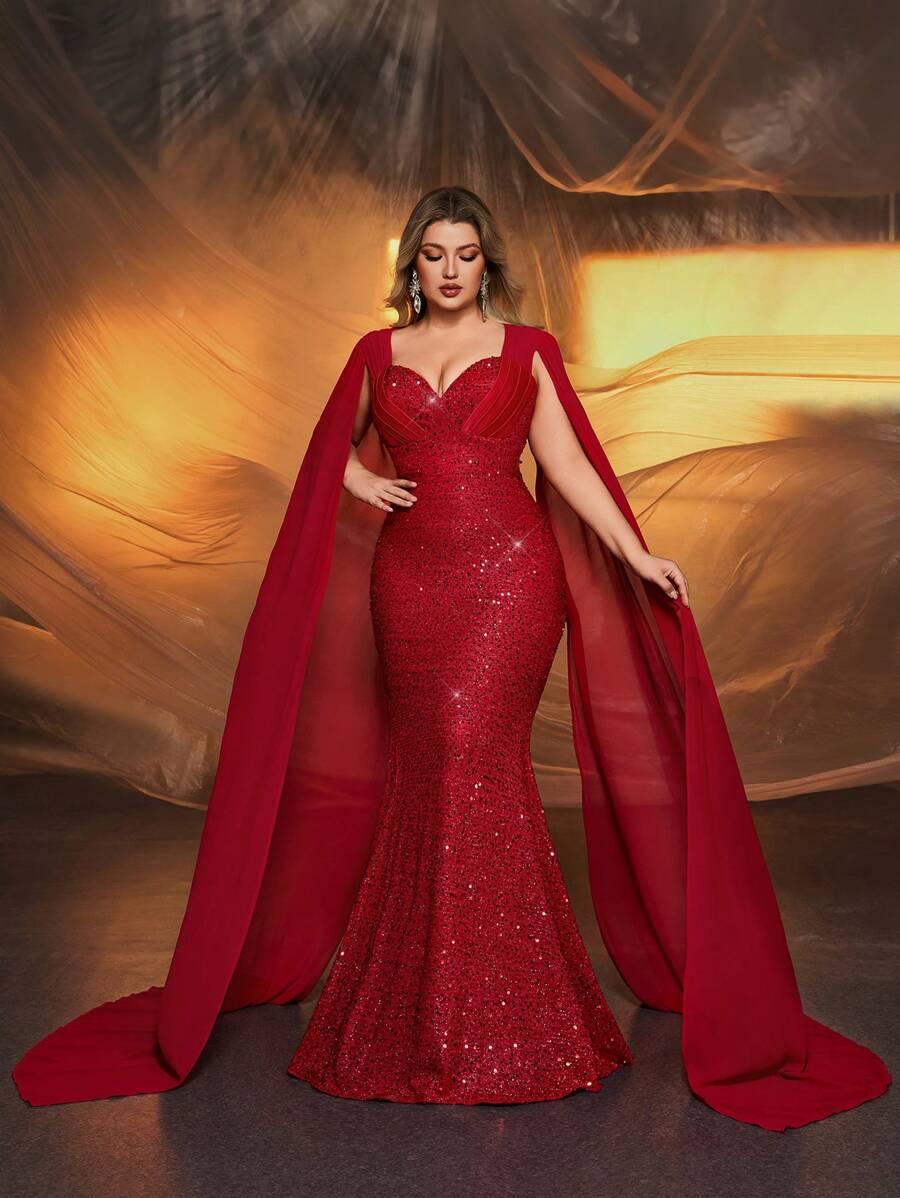 SHEIN CZERWONA MAXI SUKIENKA CEKINY S06__50