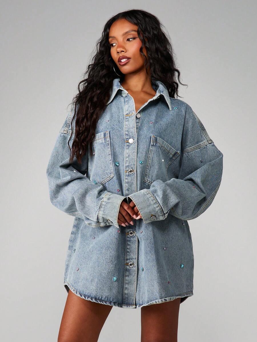 MISSGUIDED KOSZULA JEANS GUZIKI ZDOBIENIE S06__M