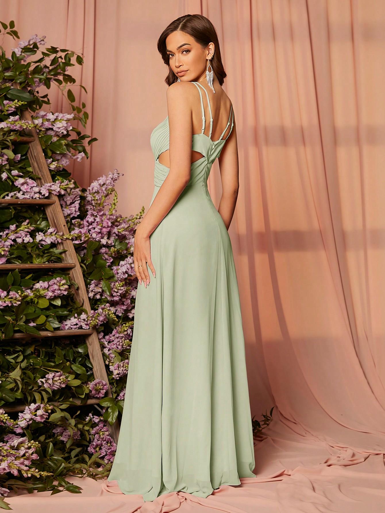 SHEIN ZIELONA MAXI SUKIENKA NA RAMIĄCZKACH S06__M