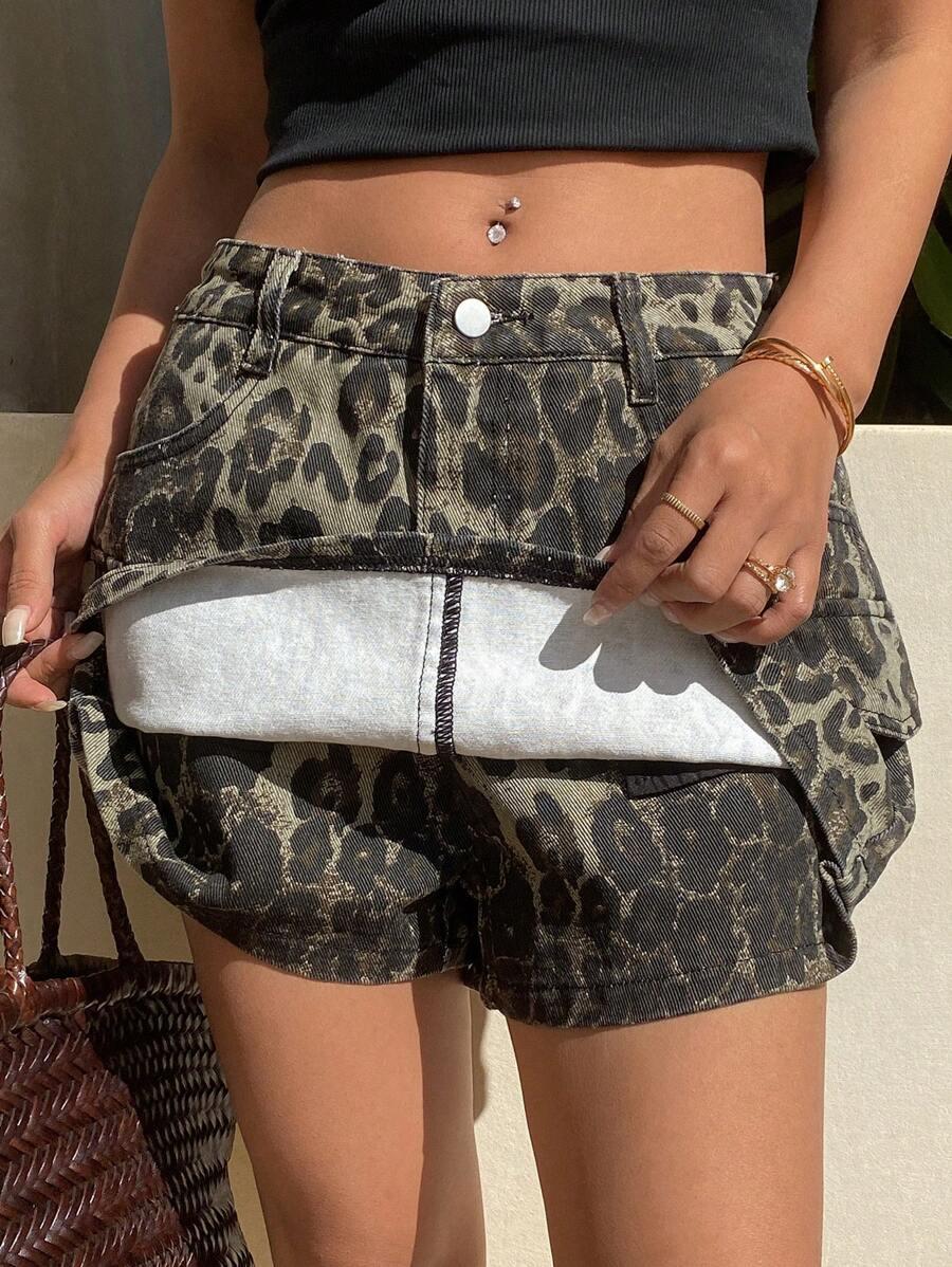 SHEIN KRÓTKIE JEANSOWE SPÓDNICO-SPODENKI ANIMAL PRINT S06__XL