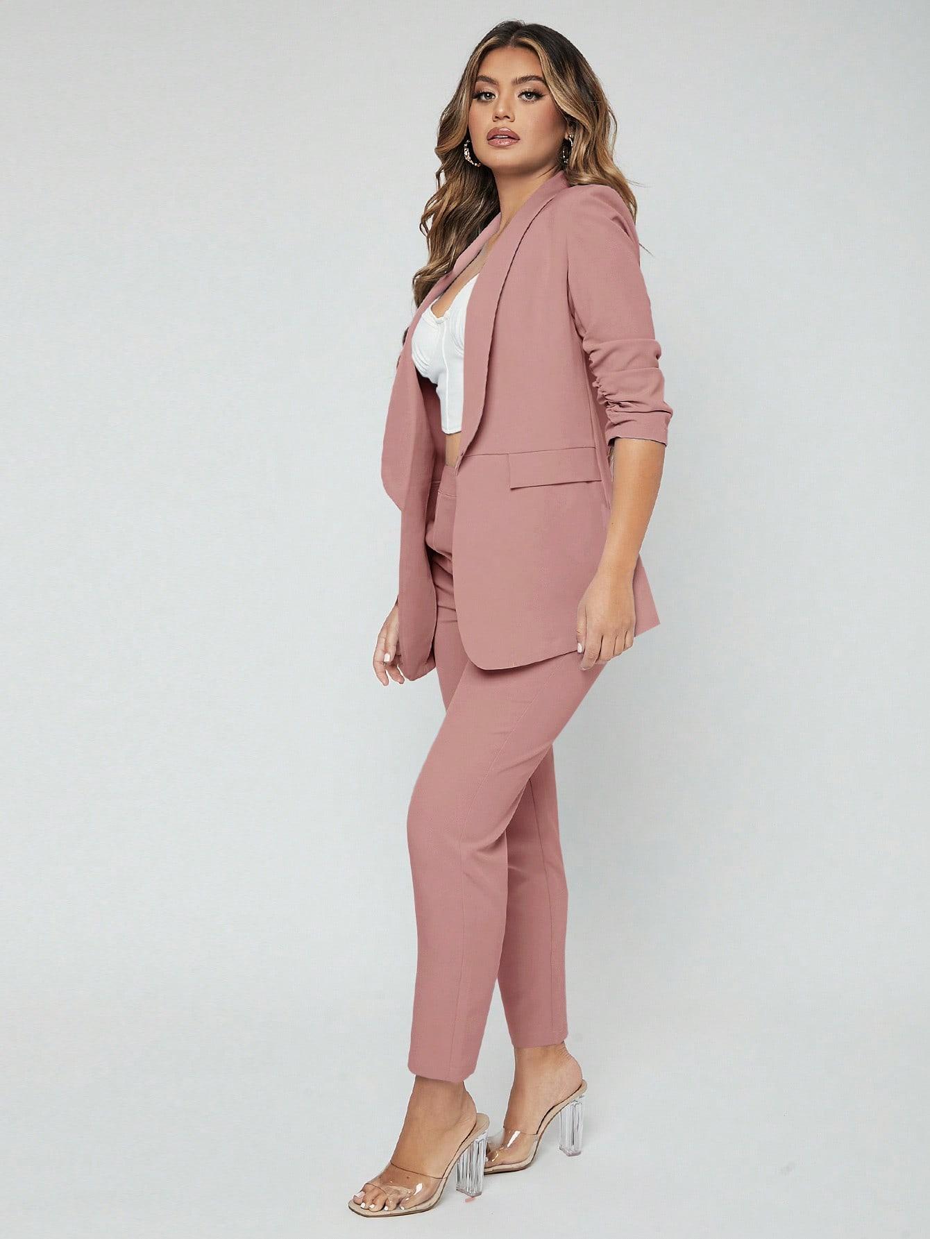 SHEIN RÓŻOWY KOMPLET MARYNARKA SPODNIE S06__XS