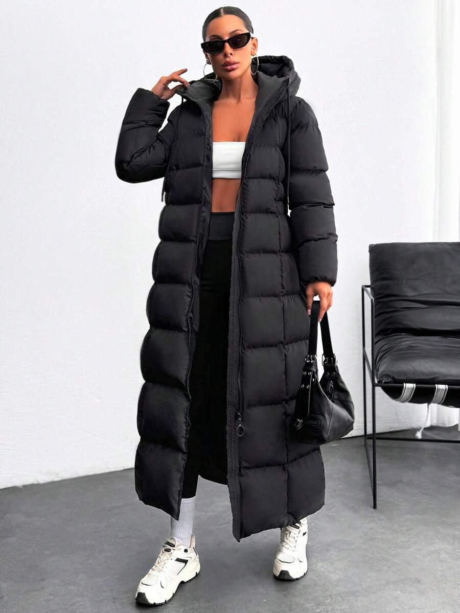 SHEIN CZARNA PIKOWANA KURTKA KAPTUR W01__S
