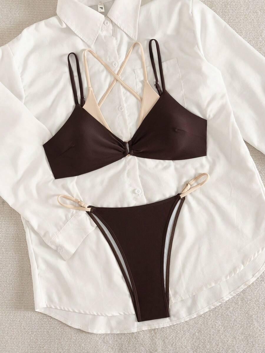 SHEIN BRĄZOWY DÓŁ OD BIKINI S09__L
