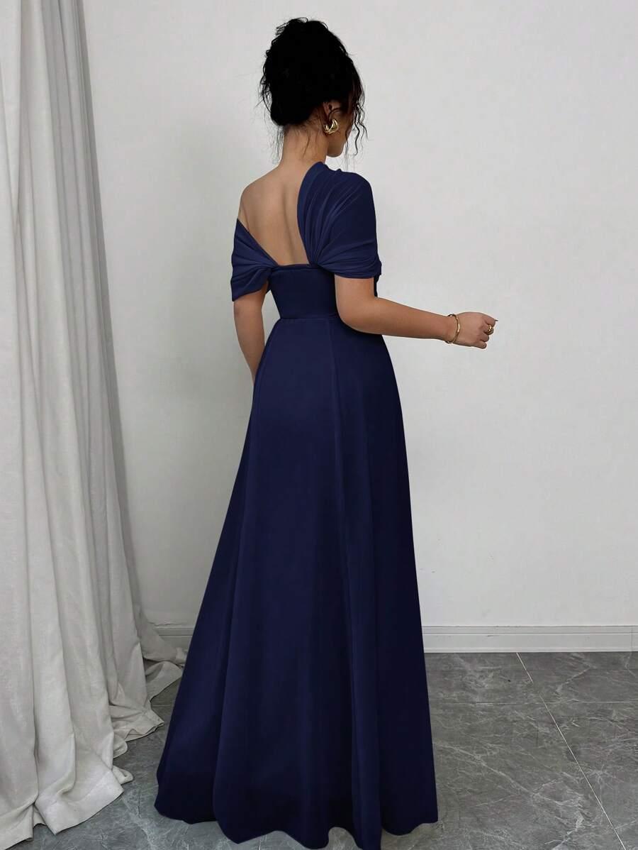 SHEIN GRANATOWA MAXI SUKIENKA ASYMETRYCZNY DEKOLT S06__L
