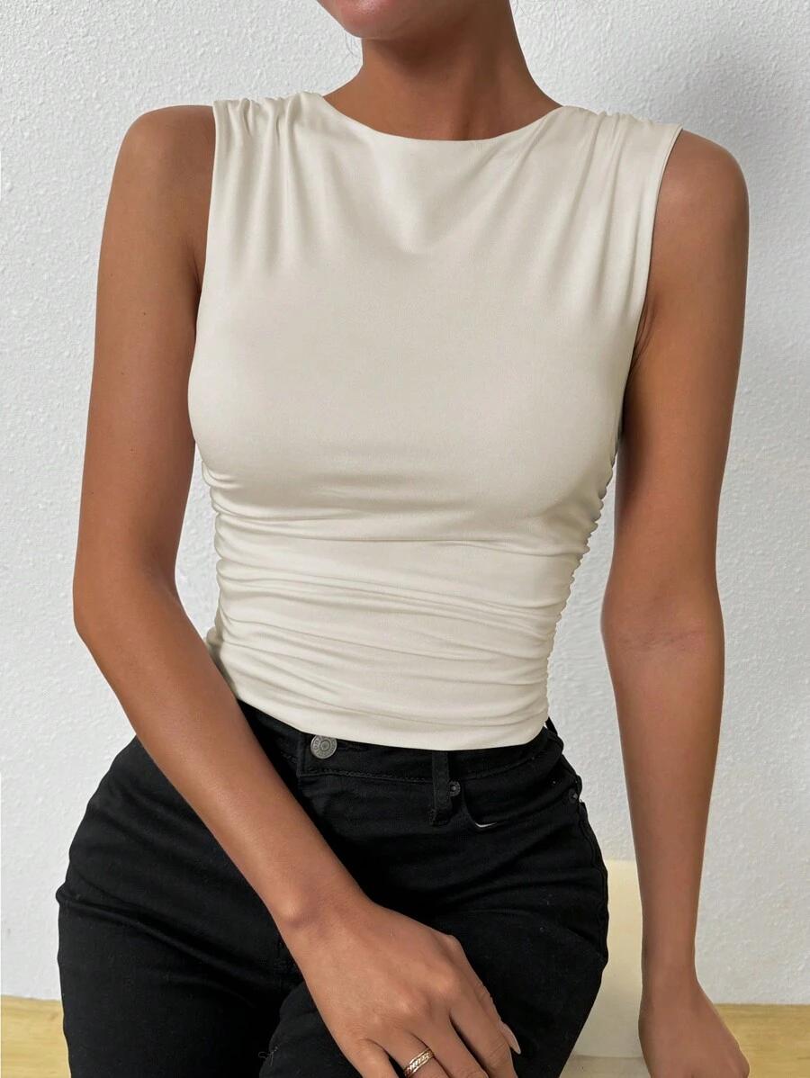 SHEIN BEŻOWY TOP OKRĄGŁY DEKOLT S06__S