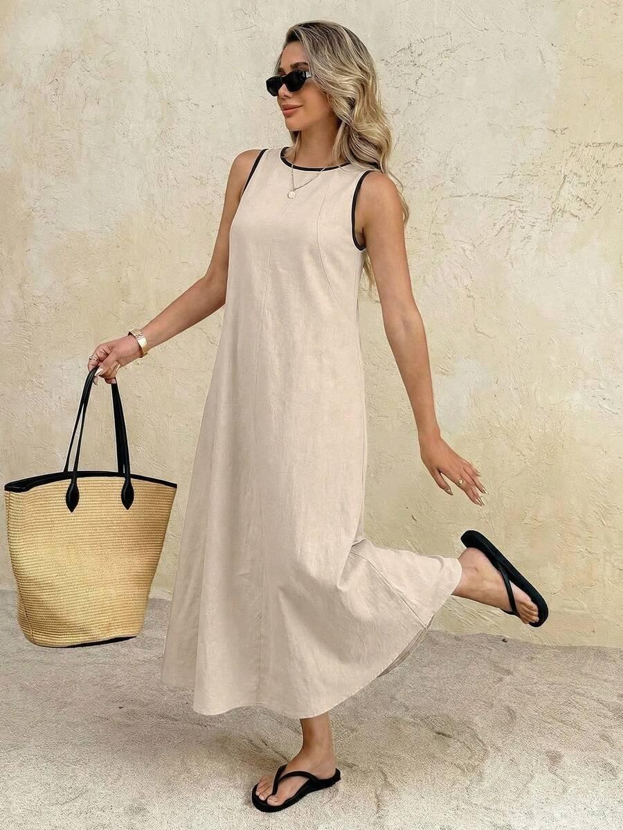 SHEIN BEŻOWA MAXI SUKIENKA S06__S