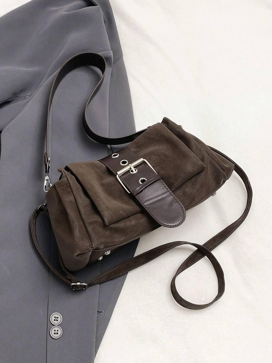 SHEIN BRĄZOWA TOREBKA IMITACJA WELURU S07__25X10X15CM