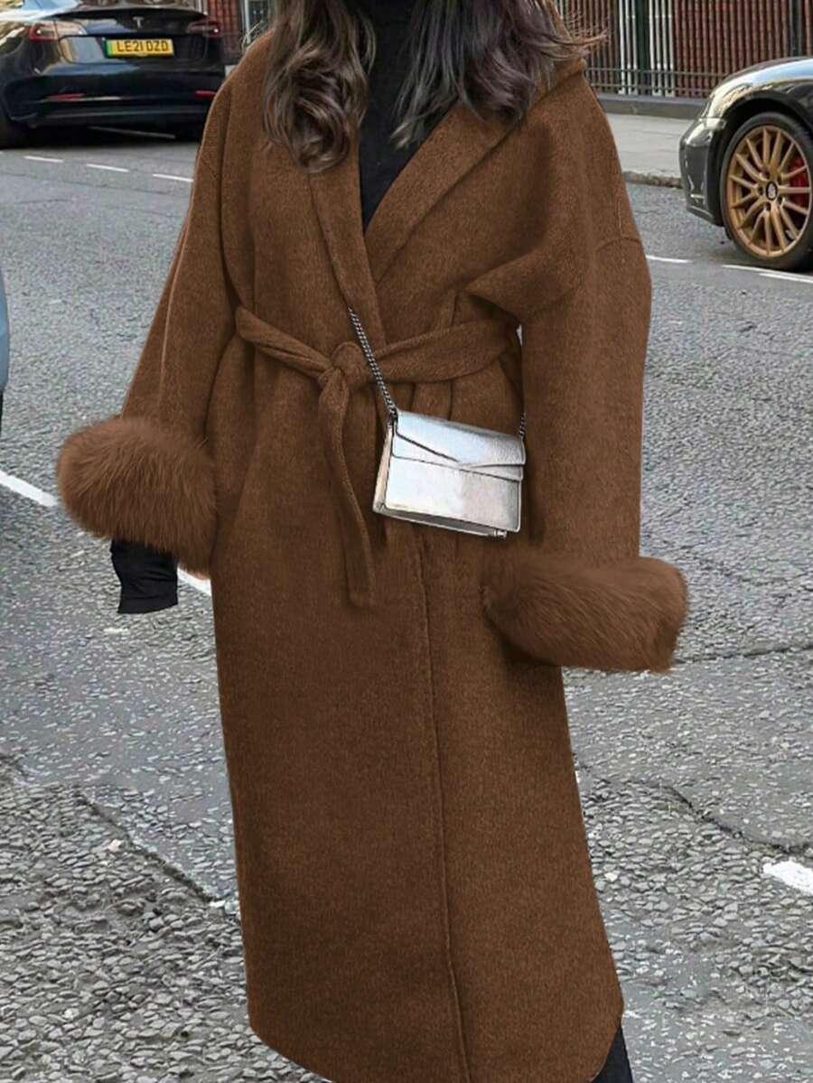 SHEIN BRĄZOWY WIĄZANY PŁASZCZ W01__M