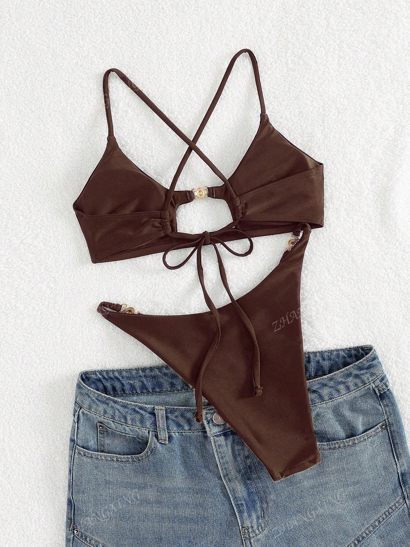 SHEIN BRĄZOWY STRÓJ KĄPIELOWY DWUCZĘŚCIOWY S09__M