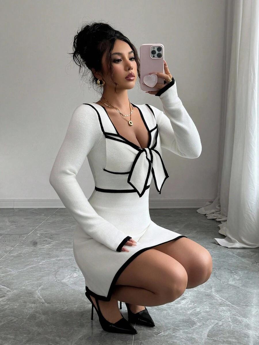 SHEIN BIAŁA SUKIENKA DZIANINOWA S06__M