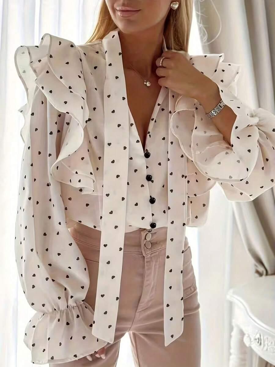 SHEIN BLUZKA FALBANY WZÓR SERCA PK01__XL