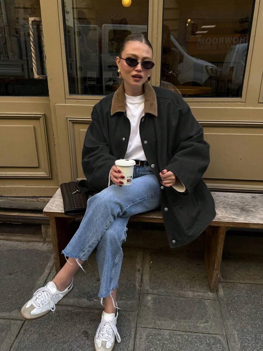 SHEIN CZARNA KURTKA KIESZENIE PK01__XS