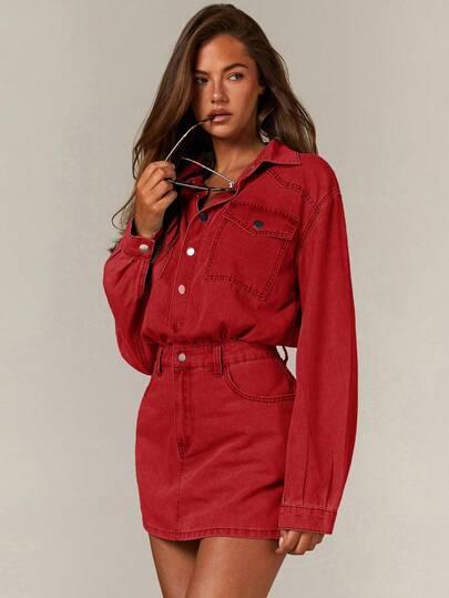 SHEIN CZERWONA JEANSOWA SUKIENKA S06__XL