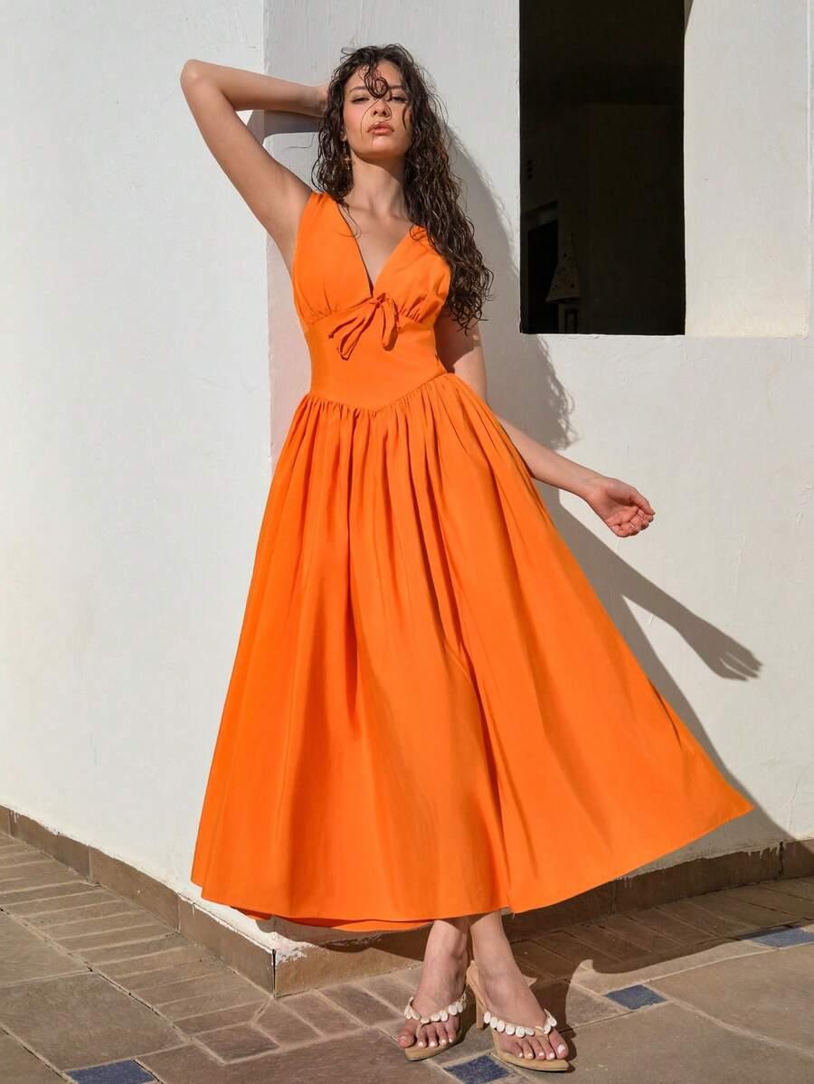DELIZIA COLECTION POMARAŃCZOWA SUKIENKA BEZ RĘKAWÓW PK01__XL