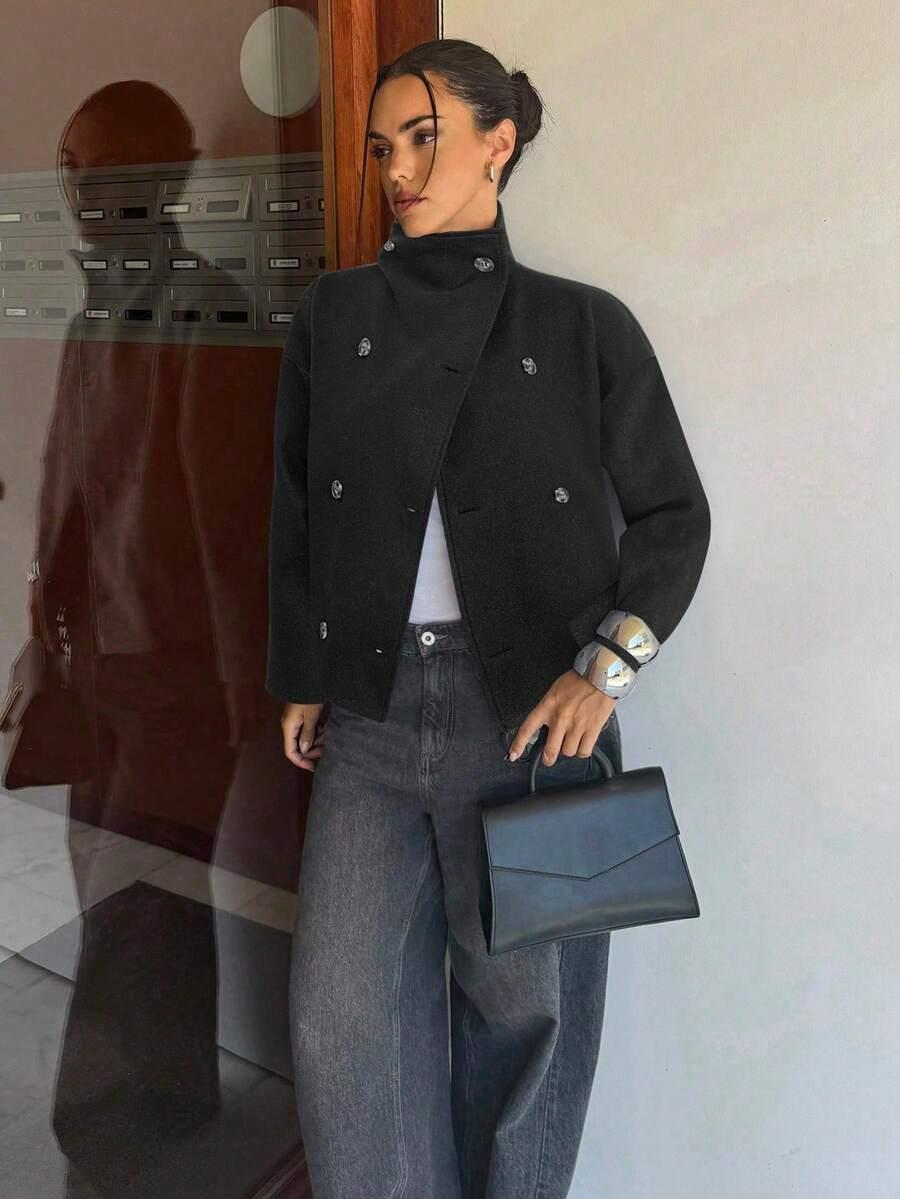 SHEIN CZARNY KLASYCZNY PŁASZCZ W01__M