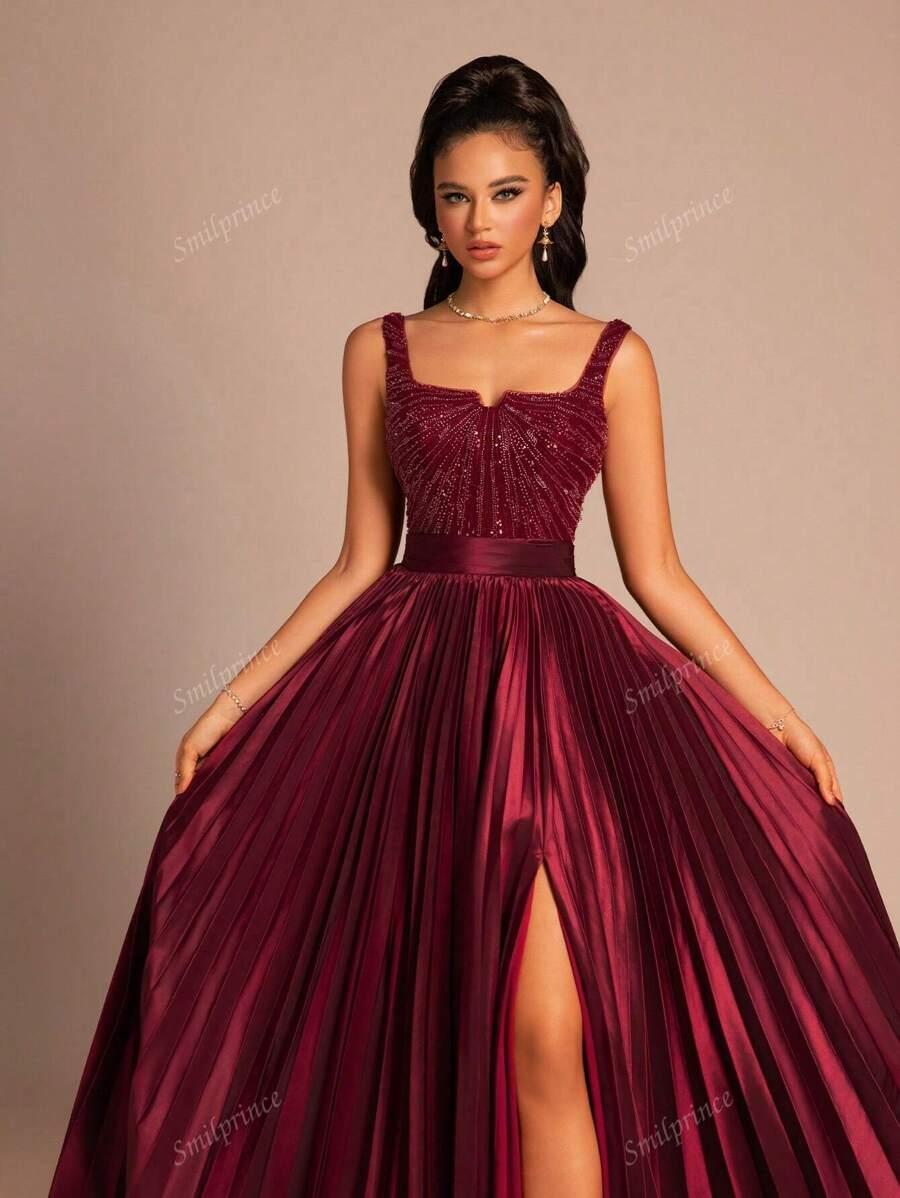 SHEIN CZERWONA MAXI SUKIENKA ZDOBIENIA S06__M