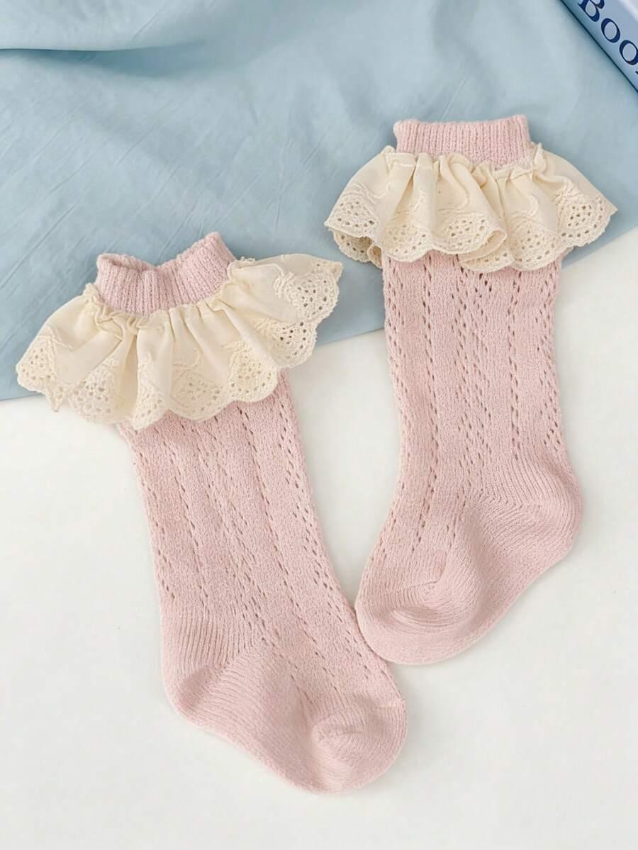 SHEIN RÓŻOWE SKARPETY KORONKA S07