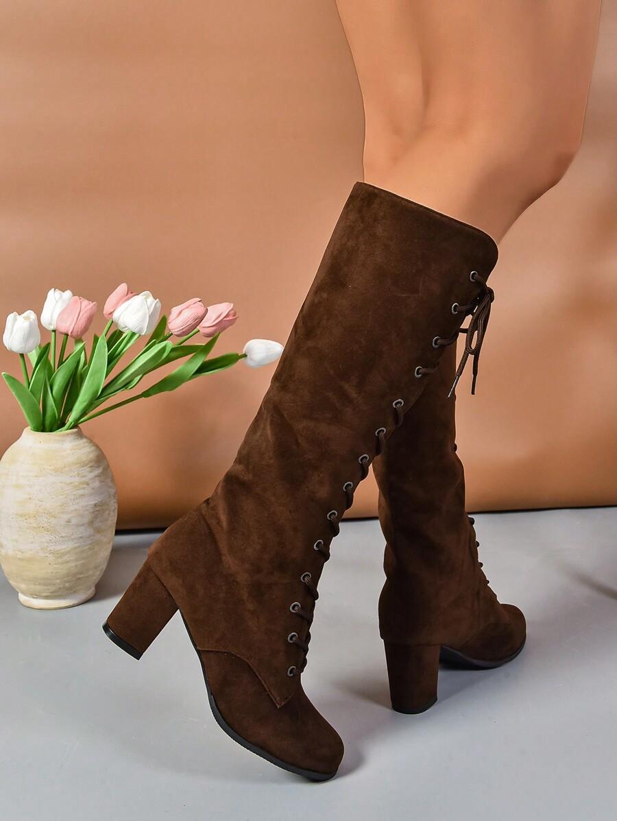 SHEIN BRĄZOWE SZNUROWANE KOZAKI OBCAS W01__36,5