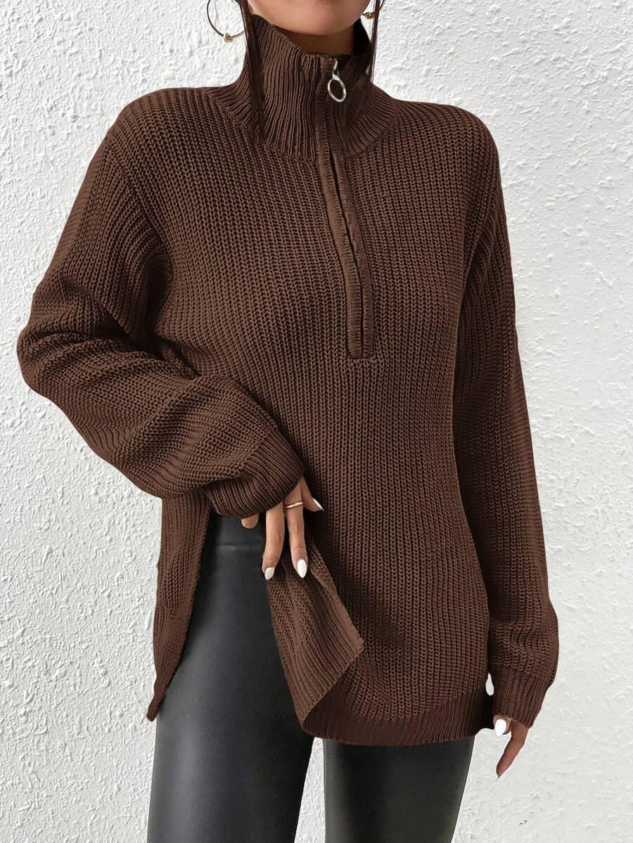 SHEIN BRĄZOWY SWETER ZAMEK S06__XS