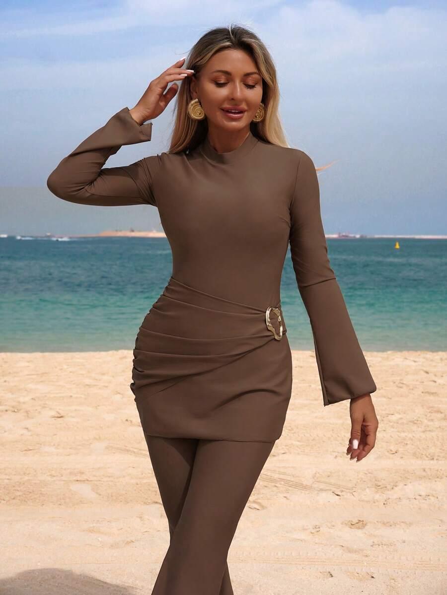 SHEIN BRĄZOWY STRÓJ KĄPIELOWY S06__XL